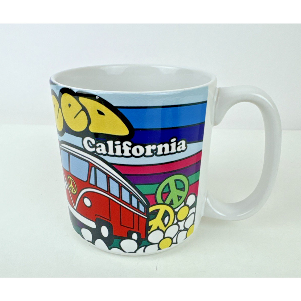 Vintage weed California 16 oz Coffee Mug VW Hippy Van Peace Symbols Daisies